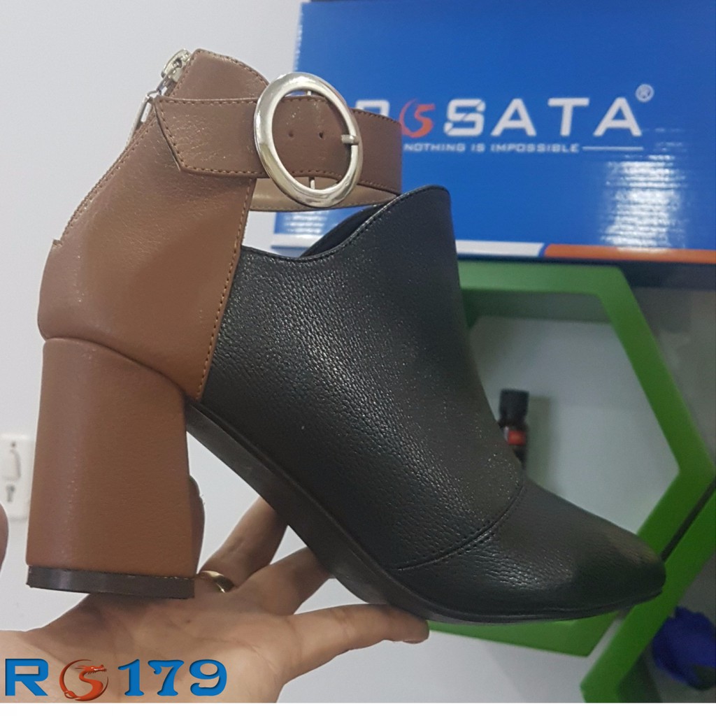 [Freeship] Giày boot nữ cổ thấp đế cao 7cm màu đen hàng hiệu rosata ro179