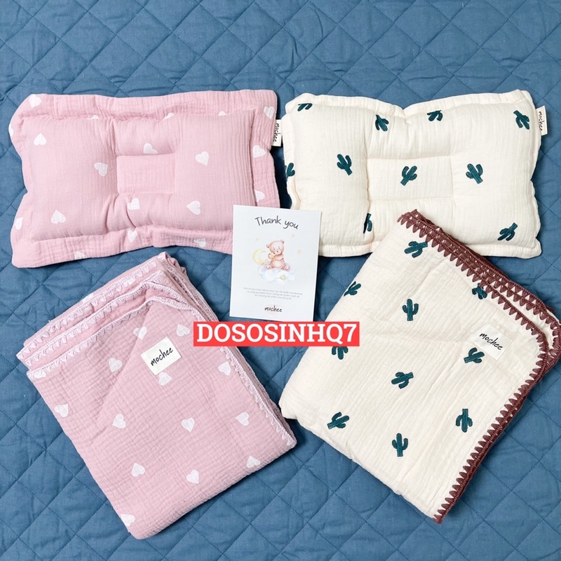 Set chăn kèm gối lõm sơ sinh Muslin Mochee