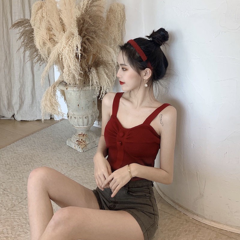 Áo Dây Mảnh Màu Trơn Thiết Kế Ôm Sát Quyến Rũ