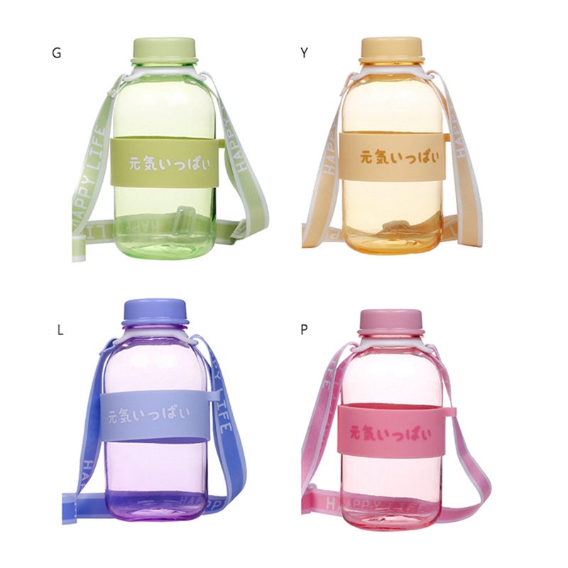 Bình Nước Nhựa Trong Suốt 550ml Kèm Dây Đeo Bằng Nhựa