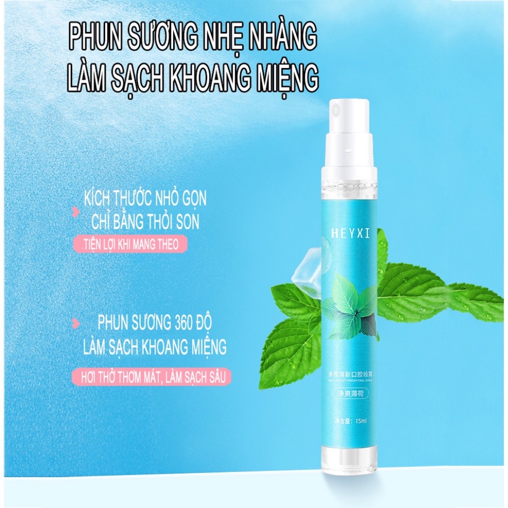 Xịt Thơm Miệng HEYXI Sạch Miệng Tươi Mát Khử Mùi Hôi 15ml