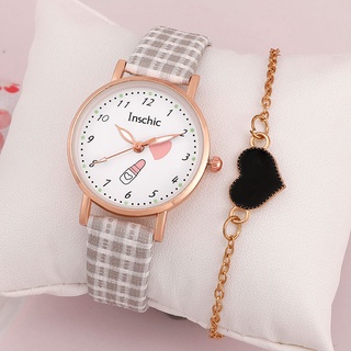Đồng hồ nữ Analog Đồng hồ dây da Đồng hồ nữ thạch anh thường + Vòng tay tình yêu