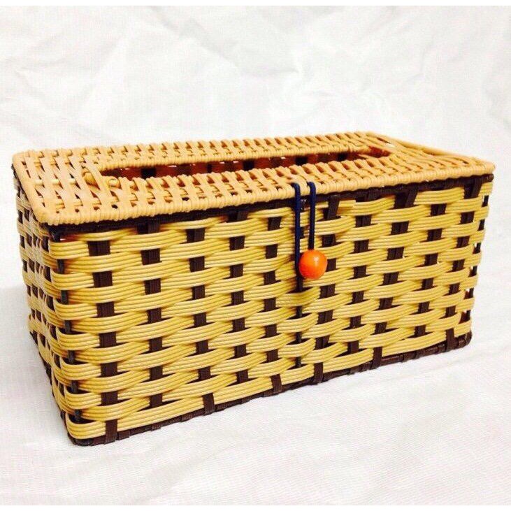 [Giá sỉ] Hộp giấy nhựa đan thủ công giống mây hình chữ nhật đẹp giá rẻ