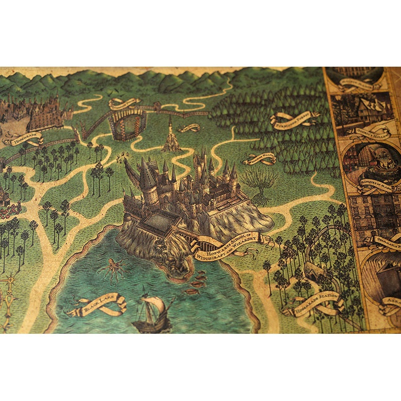 Poster Giấy Kraft Hình Harry Potter Hogwarts Trang Trí Quán Cà Phê