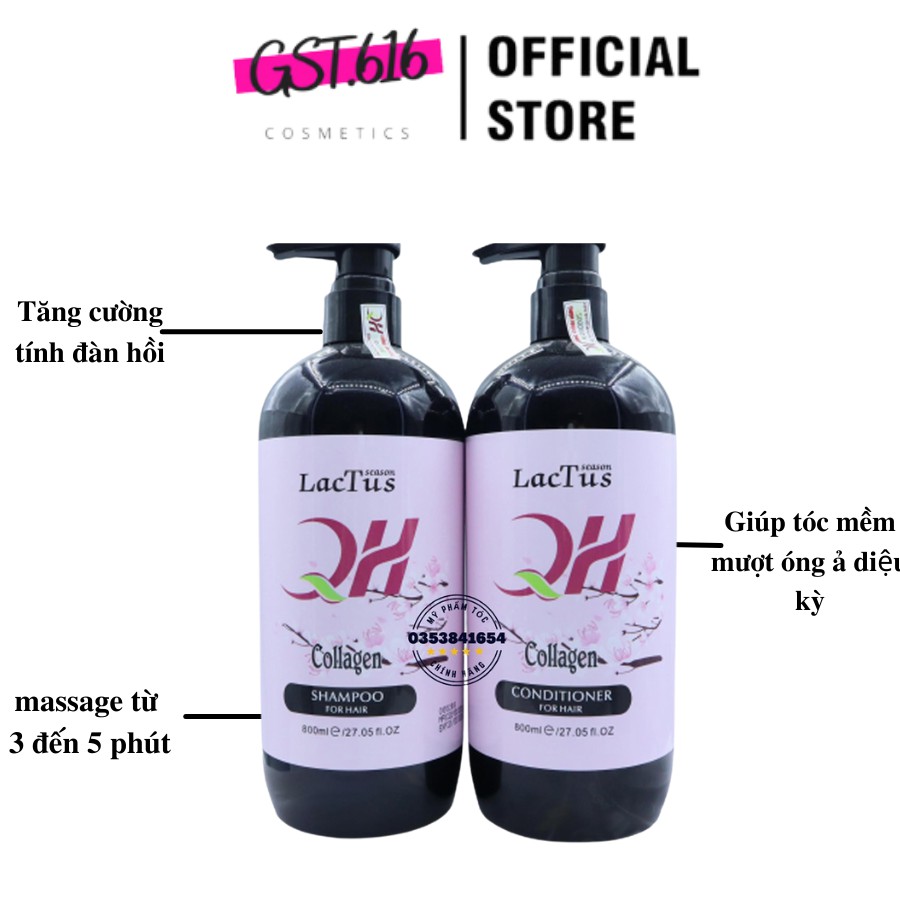 Cặp dầu gội xả giảm dụng tóc QH Lactus season dầu gội collagen mượt tóc chống dụng 800ml