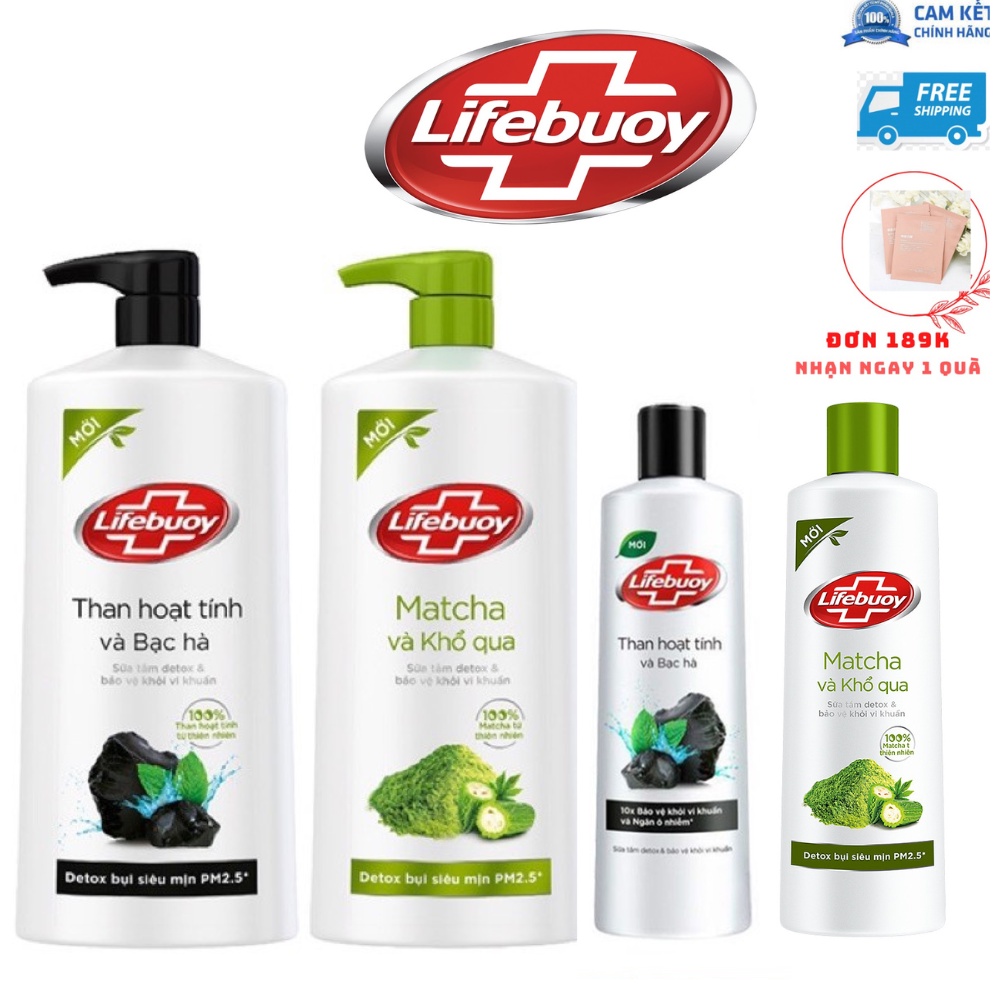 Sữa tắm Lifebuoy Detox cao cấp ngừa mụn cơ thể matcha +khổ qua 850gr