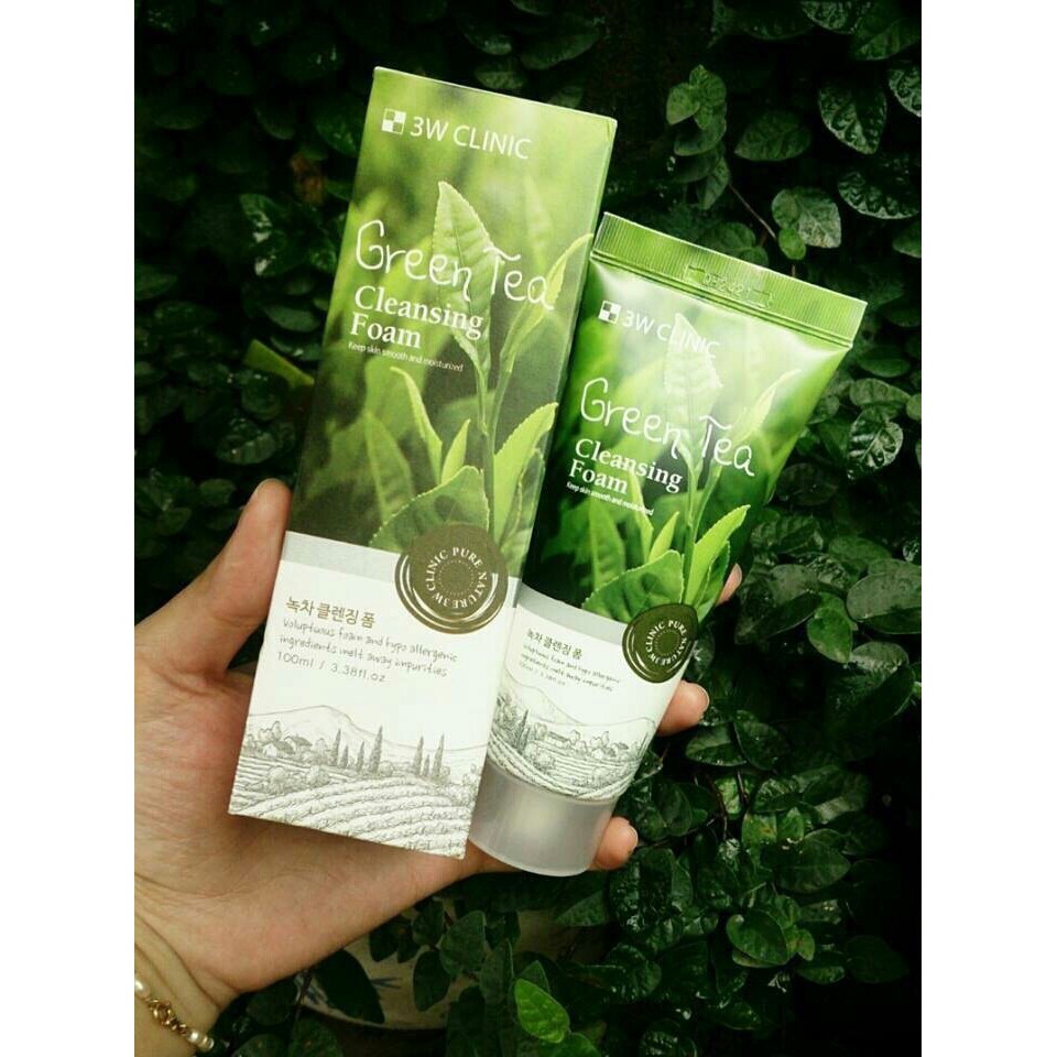 Sữa rửa mặt làm sạch ngăn ngừa mụn từ trà xanh 3W CLINIC GREEN TEA CLEANSING FOAM | Thế Giới Skin Care