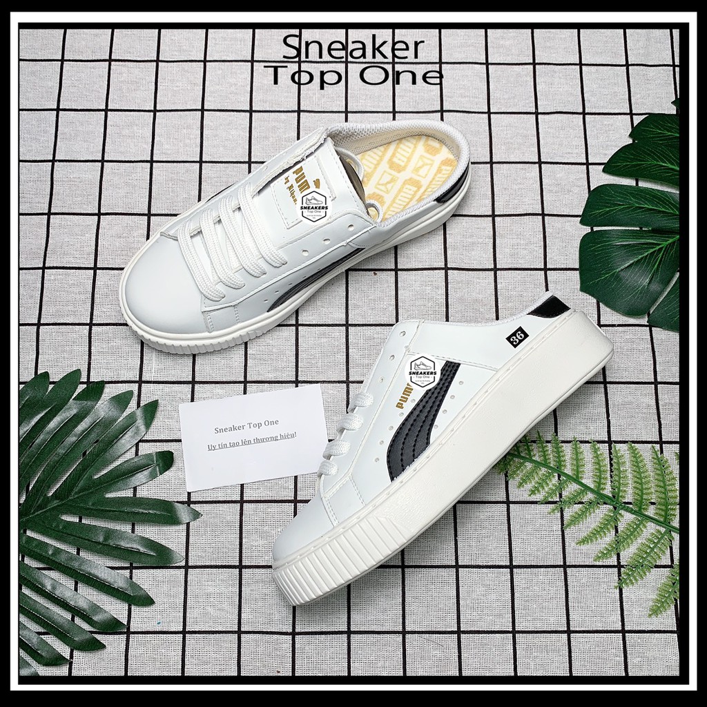 Giày Thể Thao Pu Ma Đạp Gót, Sục Nữ Trắng Đế Mềm Cao Cấp - Sneaker Top One