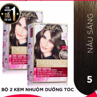 Chính hãng có hóa đơn Bộ 2 hộp Thuốc nhuộm tóc phủ bạc màu nâu 5 L'oreal paris Excellent cream kem nhuộm Loreal