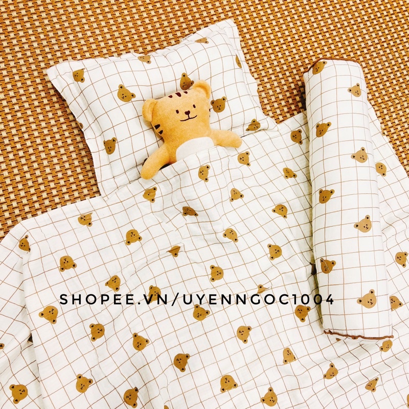 SET CHĂN GỐI CHO BÉ VẢI XÔ NHĂN HÀN QUỐC SIÊU ĐẸP