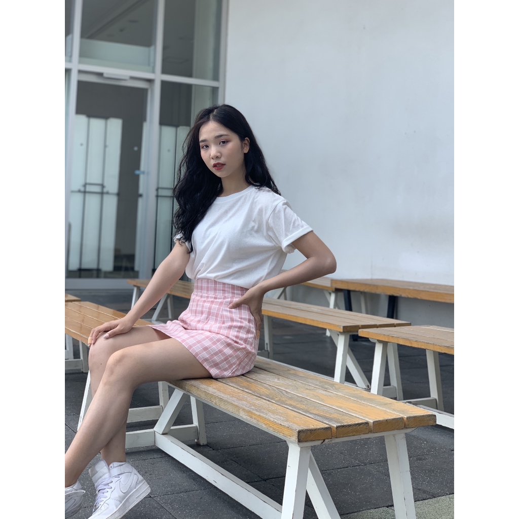 [Freeship đơn từ 0đ] Áo phông trắng trơn dáng rộng - chân váy ulzzang