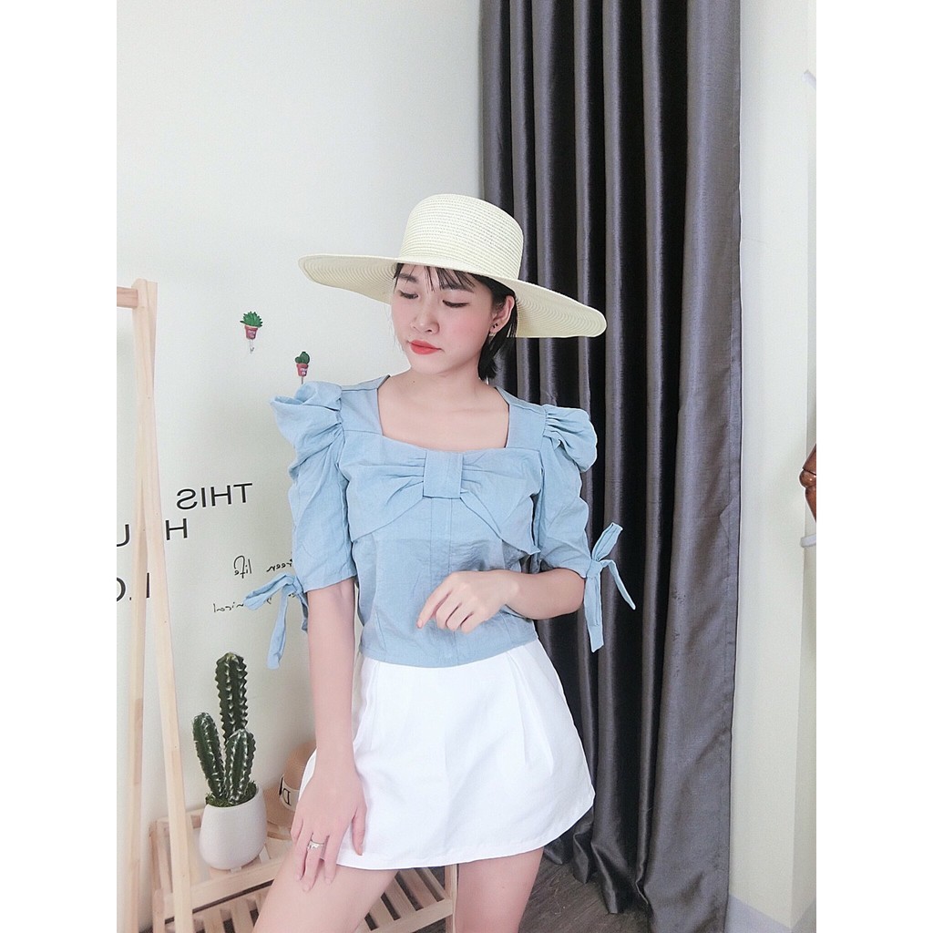 Áo đũi nơ ngực tay bồng nhiều màu sắc | BigBuy360 - bigbuy360.vn