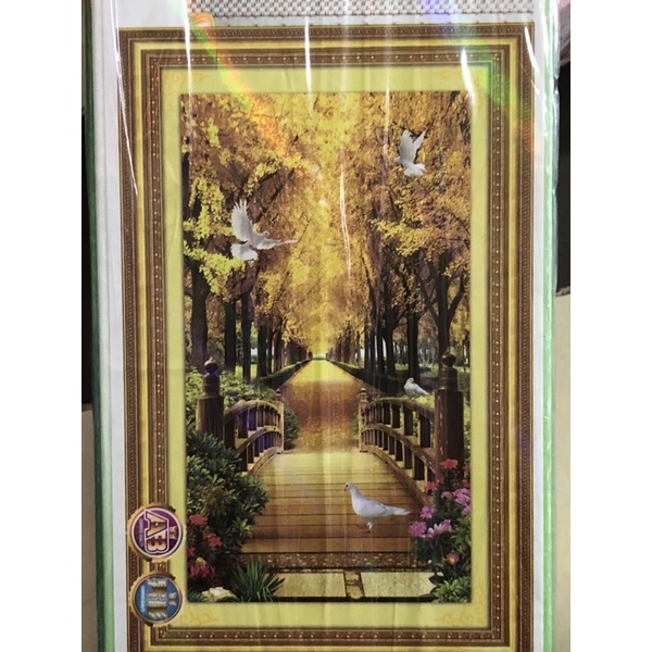 Tranh đính đá / tranh thêu chữ thập (thêu kín) con đường tài lộc kt 50x80 cm