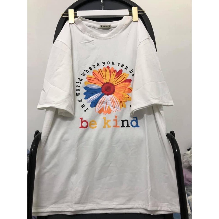 Áo Thun Hoa BeKind Áo Thun Tay Lỡ Form Rộng Unisex 38-65kg Nam Nữ Phong Cách Ullzang