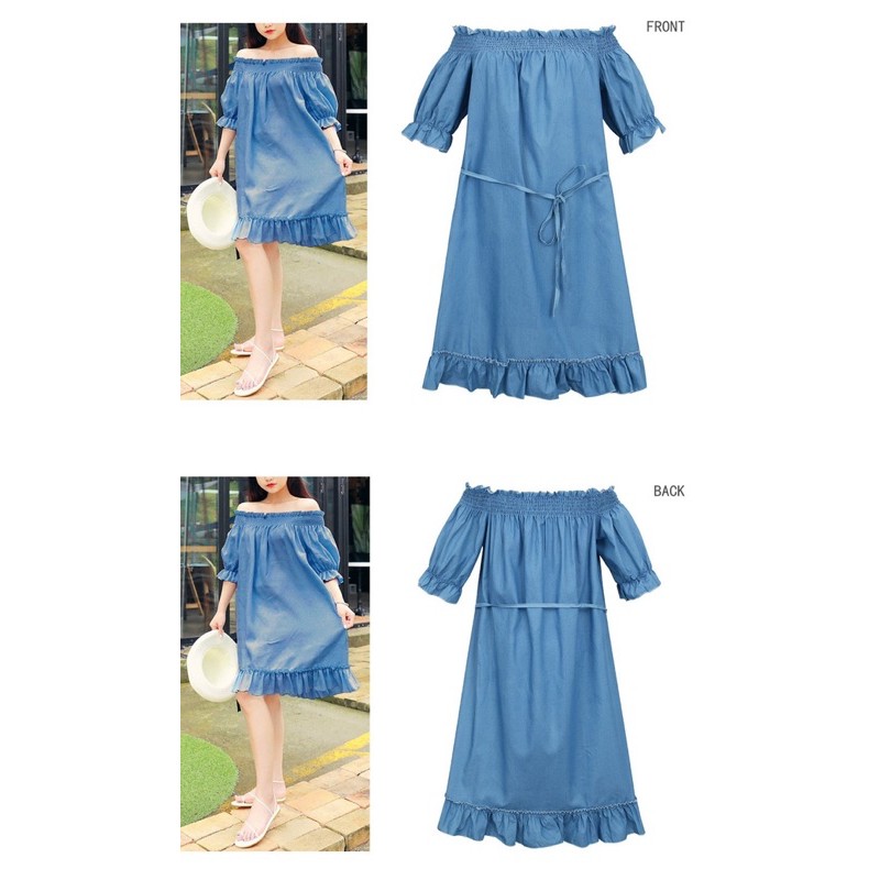 đầm bẹt vai suông big size màu xanh giả jean size 80-110kg