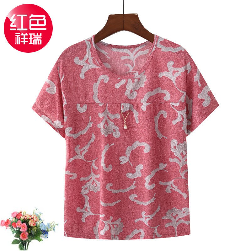 High-quality mother s summer short-sleeved T-shirt female ice silk loose large size middle-aged and elderly women’s clothing Grandma Summer Short Sleeve