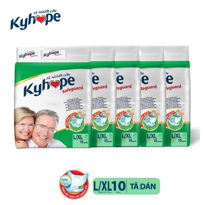 Combo 5 bao tã dán KYHOPE người lớn Safeguard L/XL10 miếng (Vòng eo 100cm - 140cm)