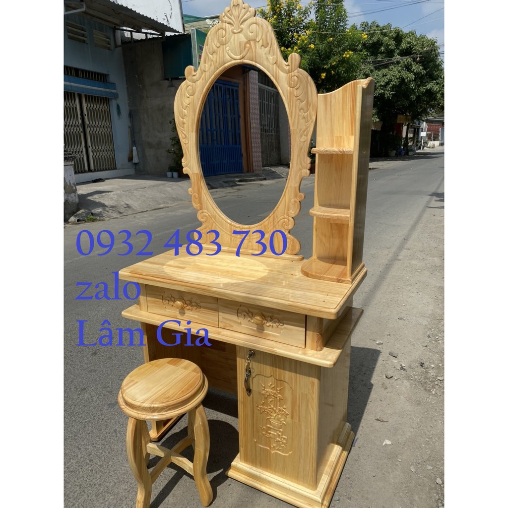 Bàn trang điểm gỗ thông tự nhiên 0.8m kính oval ,đẹp rẻ tại HCM