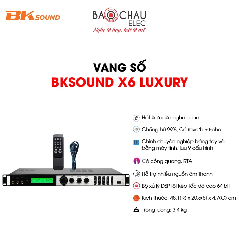 [CHÍNH HÃNG] Vang Số Karaoke Nghe Nhạc BKSound X6 Luxury | Chống Hú - Kết Nối Cổng Quang, RTA - Giá Rẻ (Giá 1 Chiếc)