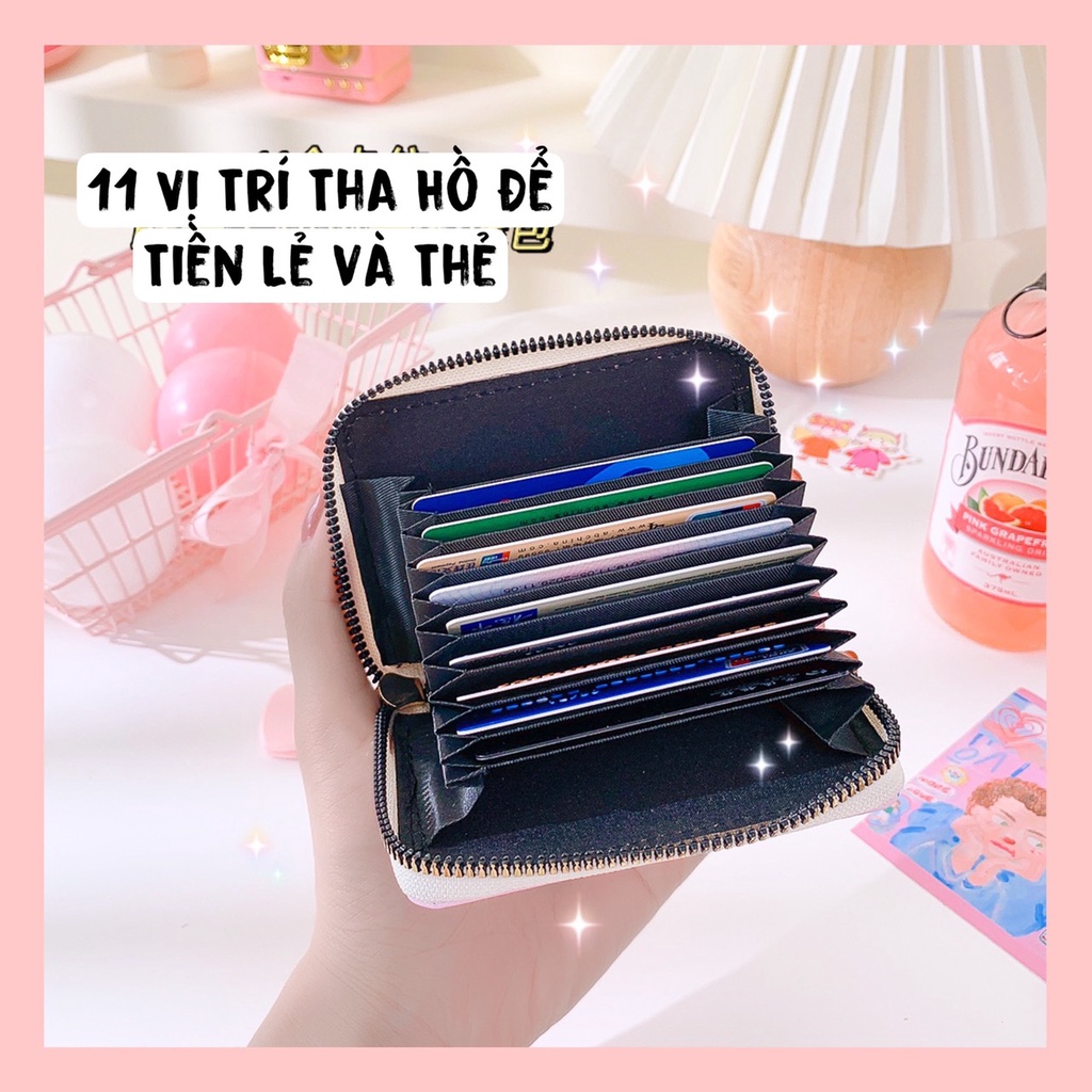 Ví MIni Ngắn Khóa Kéo 11 Ngăn Kẻ Caro GẤU THỎ LUCKY Đựng Thẻ Tiền Dễ Thương Đáng Yêu.