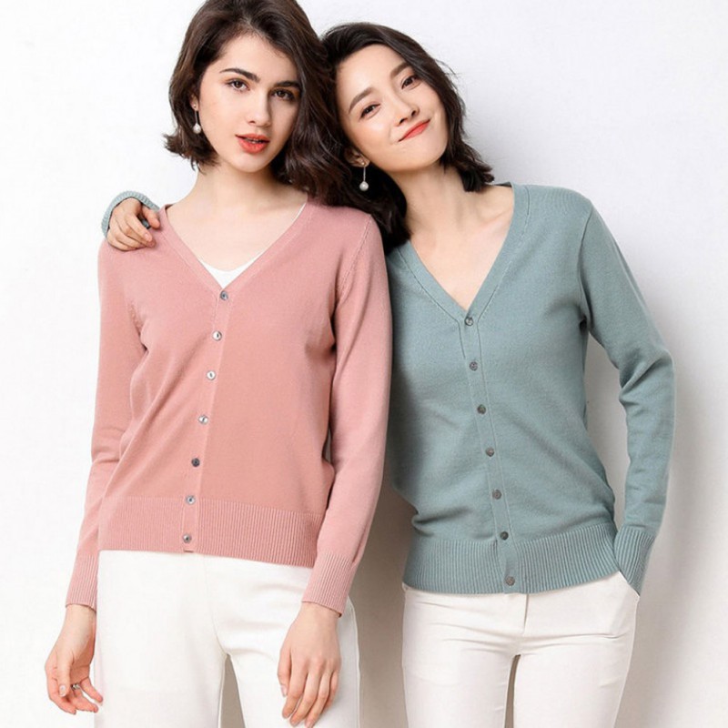 Áo khoác Cardigan dệt kim màu trơn phối nút thời trang