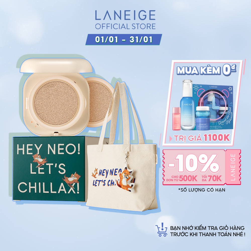 Combo Phấn Nước Che Phủ Mịn Lì 24H LANEIGE NEO Cushion Matte_23N 15gx2 &amp; Túi Tote Bag Maison Kitsuné 100g