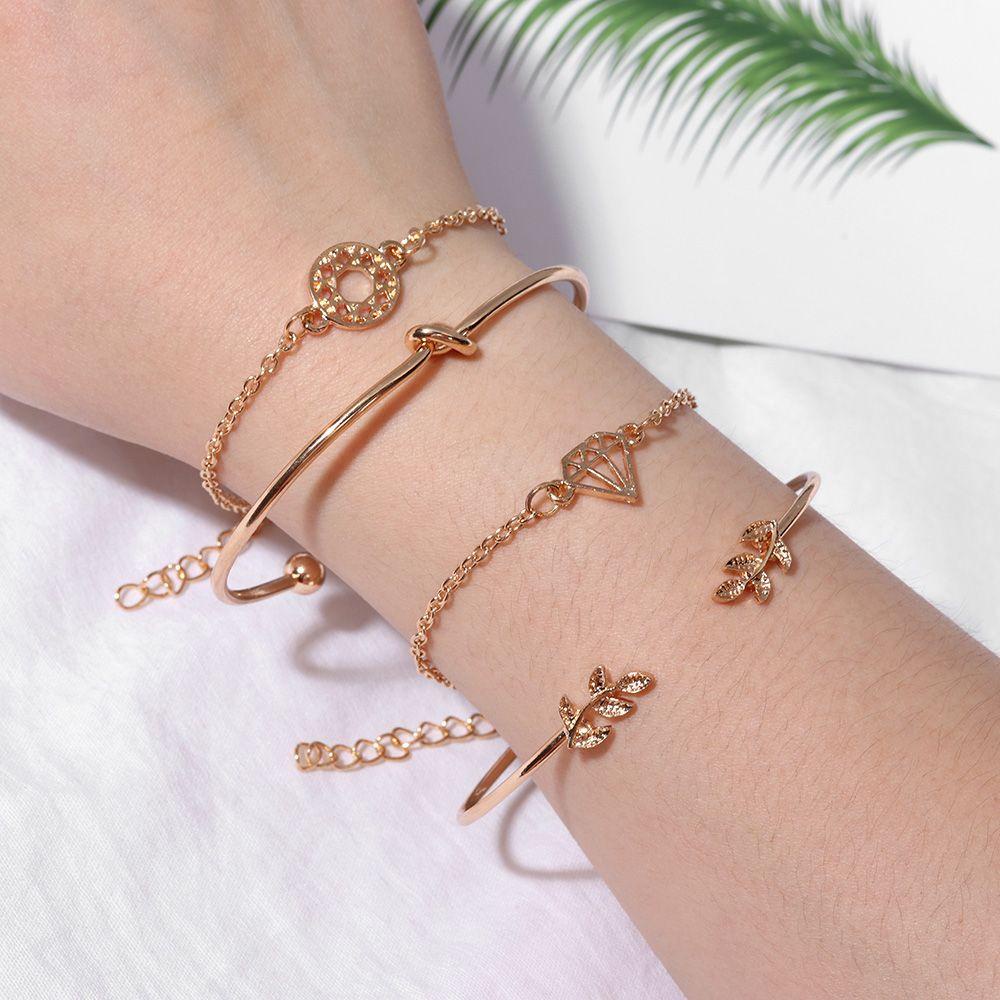HS Set 4 Vòng Tay Hợp Kim Hở Kiểu Dáng Thời Trang