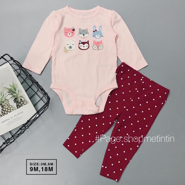 [Set 2] body cho bé -chất cotton mặt các con vật size:6m(hàng lỗi 3m,18m)