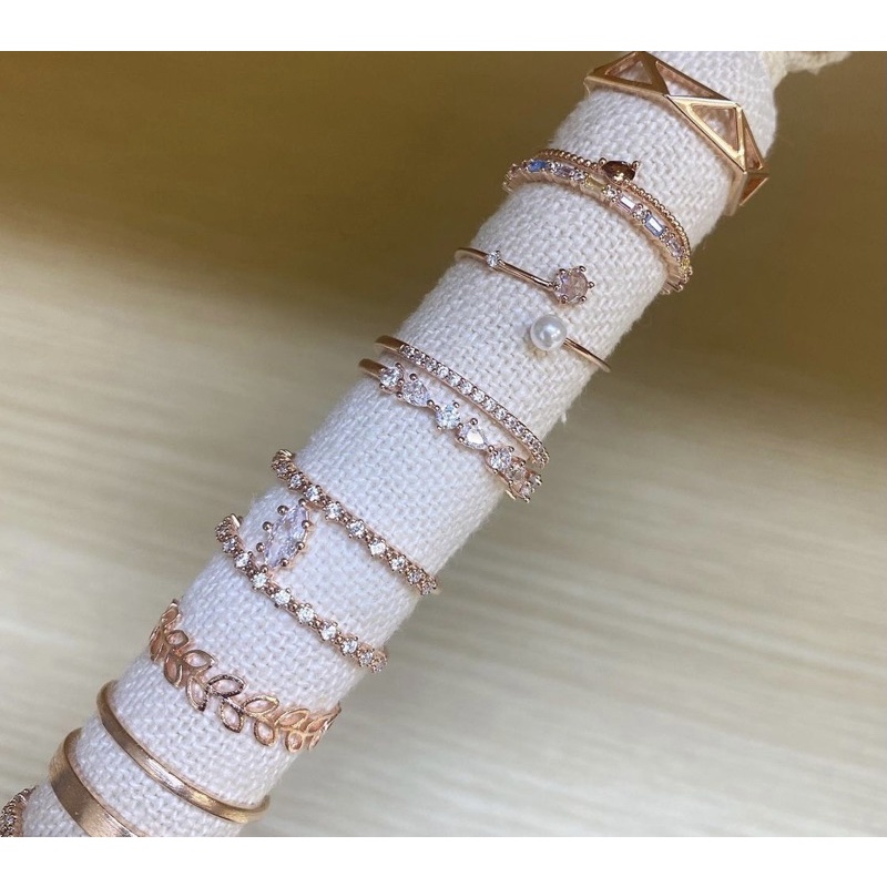 Nhẫn, nữ, set, Hàn Quốc, đá nâu, thanh lịch