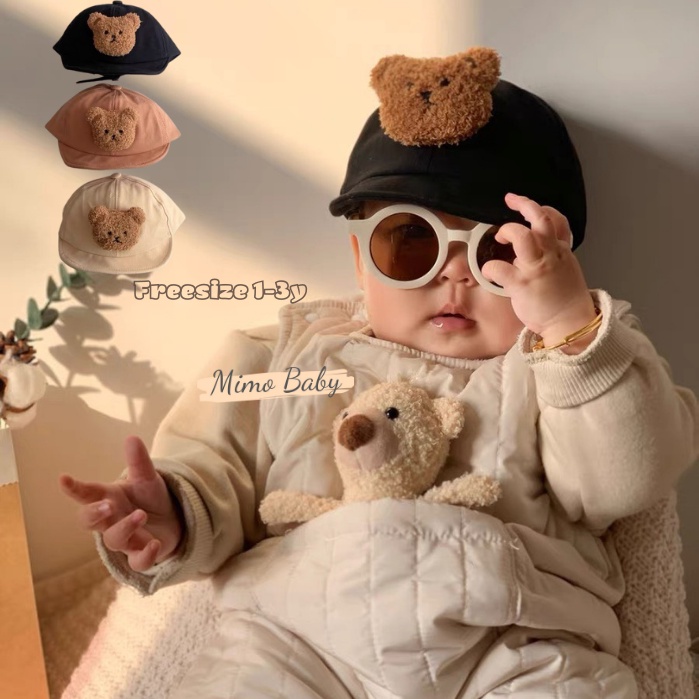 Mũ lưỡi trai mềm đính gấu bông xù dễ thương cho bé MH116 Mimo Baby