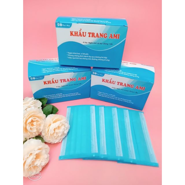 Hộp 50c khẩu trang y tế 4 lớp Ami màu Xanh | BigBuy360 - bigbuy360.vn