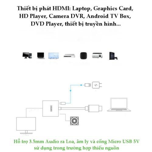 [Mã ELHACE giảm 4% đơn 300K] Cáp Chuyển HDMI To VGA + Audio UNITEK Y-6333WH
