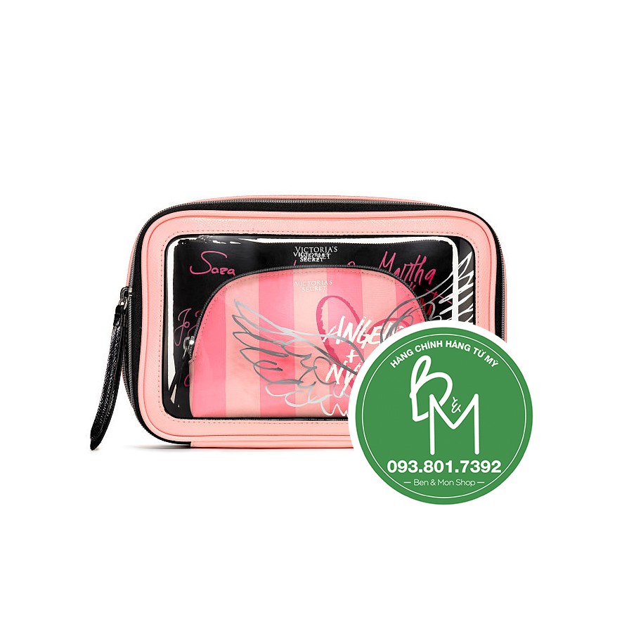 Bộ Túi đựng mỹ phẩm 3 trong 1 cánh hồng cực xinh - Hàng nhập Pink, Victoria's Secret USA