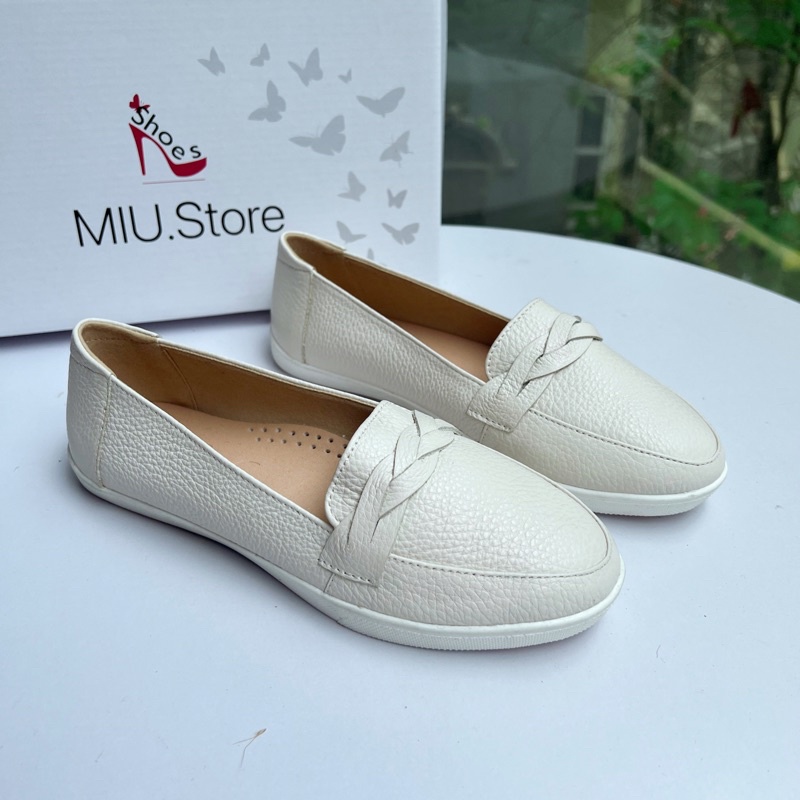 Giày slip on DA THẬT đế bánh mì VNXK, Giày lười đế bằng lót mút êm chân dễ phối đồ nữ, hàng Xuất xịn