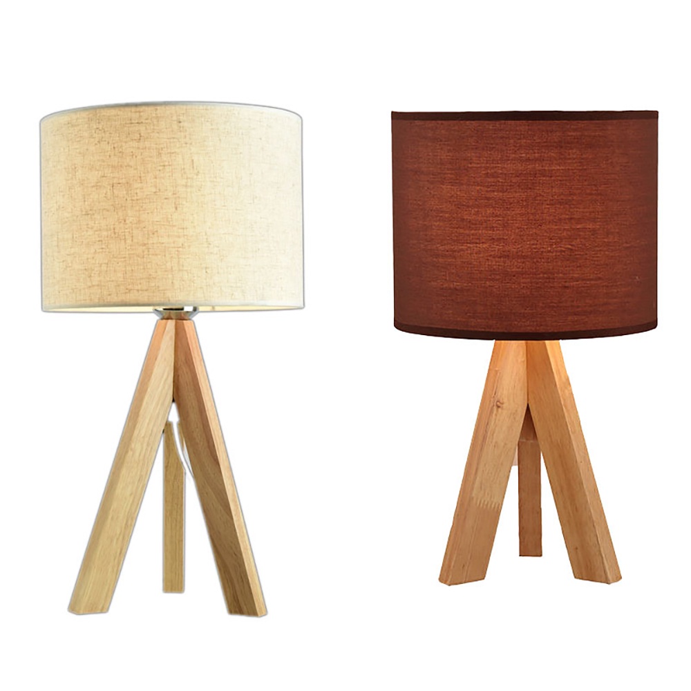 [house]Small Bedside Table Lamp Wooden Tripod Nightstand Lamp Eye-protecting Table Lamp for Bedroom Living Room Office