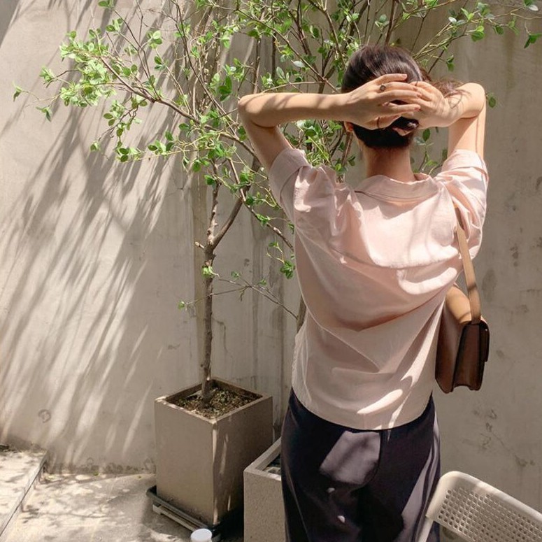 Áo Sơ Mi Tay Ngắn Màu Sắc Đơn Giản Phong Cách Hàn Quốc Cho Nữ