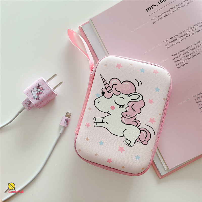 Túi đựng ổ cứng ngoài/ cáp nguồn/powerbank/Mp5 HDD có khóa kéo in họa tiết hoạt hình Winnie the Pooh/ kỳ lân/ kỳ lân dễ thương