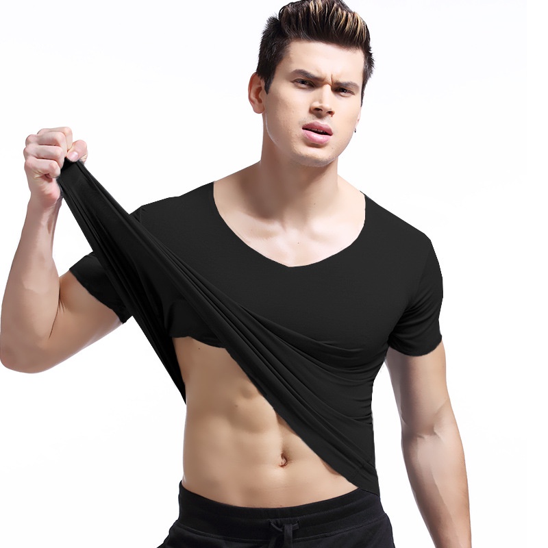 Áo Thun Nam Ngắn Tay Cổ Chữ V Màu Trơn 052