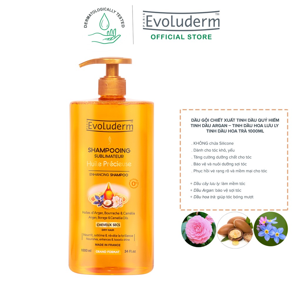 Dầu gội dành cho tóc khô Evoluderm Shampoing Sublimateur Huile Précieuse 1000ml (15259)