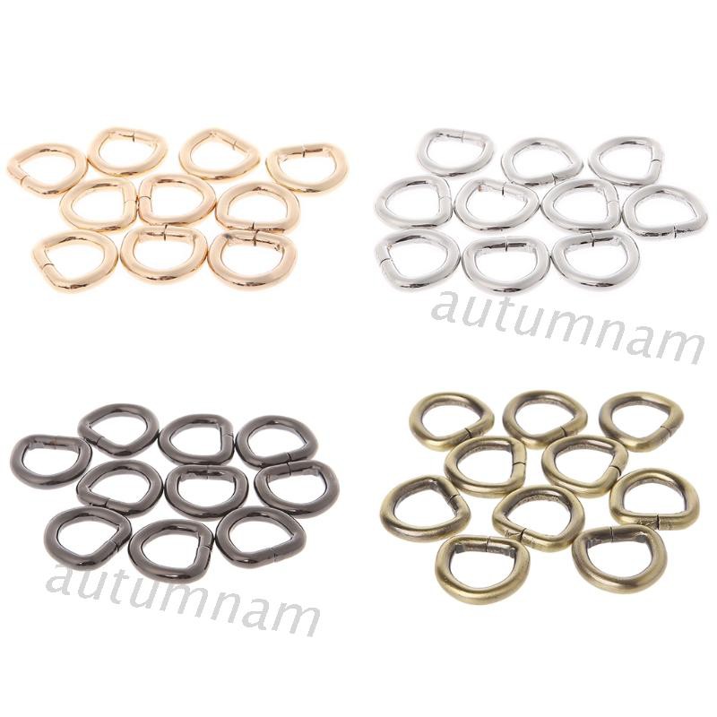 Set 10 Móc Khóa Dây Đeo Túi Xách Hình Chữ D Bằng Kim Loại 12mm