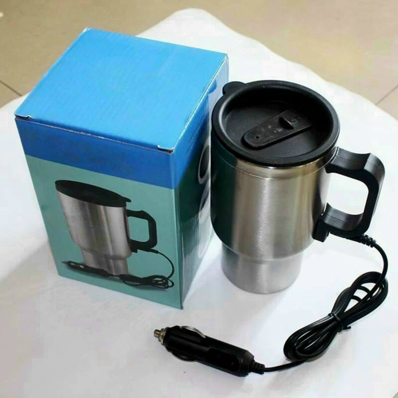 Cốc đun nước, Pha trà, Cà phê cho ô tô đa năng thân bọc thép không gỉ dung tích 450ML điện áp 12v