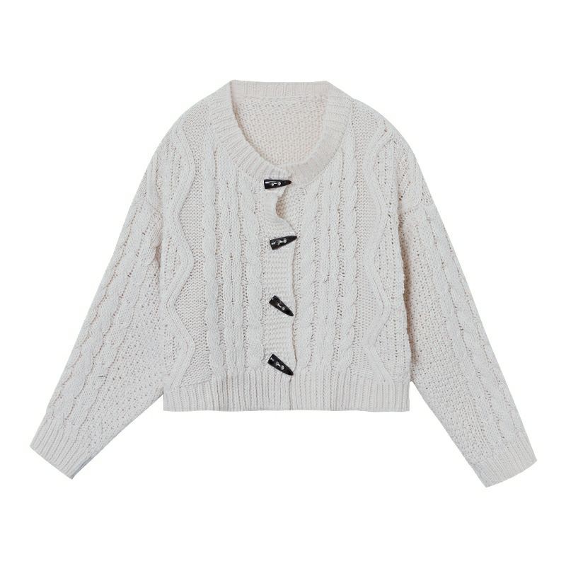 Áo len vặn thừng cài khuy gỗ phong cách tối giản