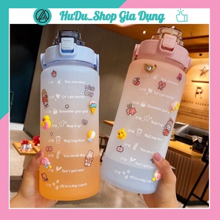 Bình đựng nước 2 lít cho người lười uống nước bình nước cute 2L có ống hút vạch chia nhắc giờ Shopgiadunghudu