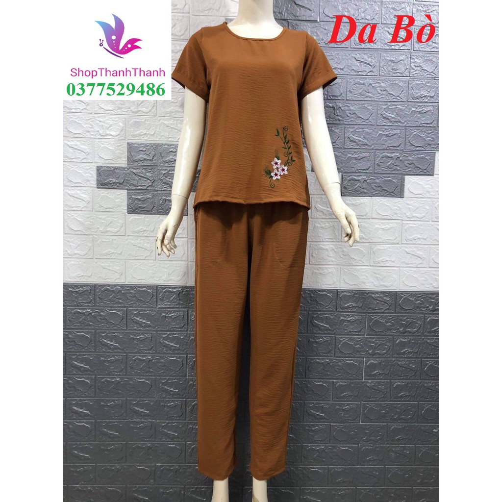 Đũi TRUNG NIÊN Đồ bộ mặc nhà ShopThanhThanh BIG SIZE (Thêu hoa tà áo)