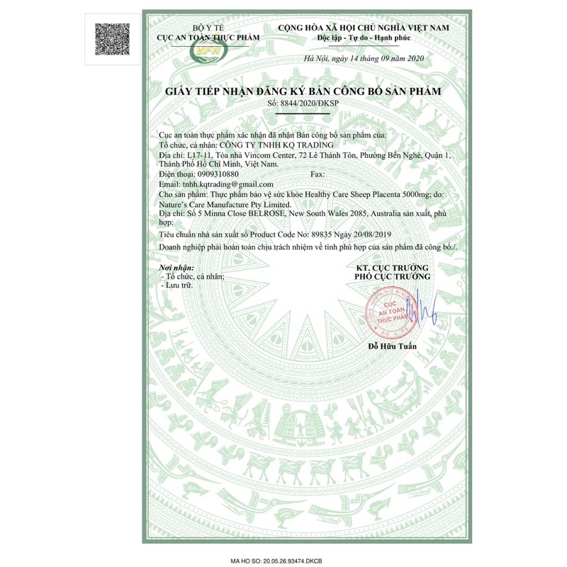 Nhau thai cừu Sheep Placenta 5000mg Healthy Care Úc