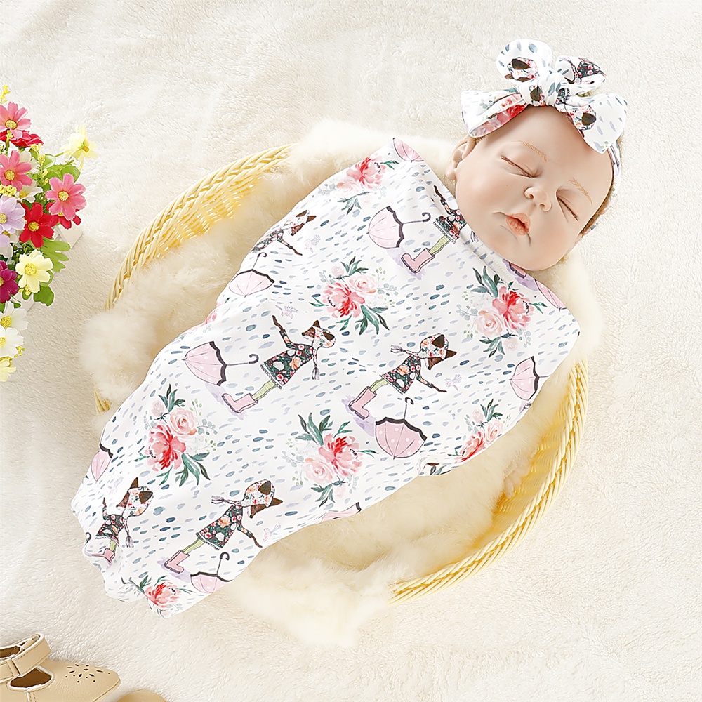 Chăn Ngủ Cotton In Hoa + Băng BuộC ĐầU Cho Bé Sơ Sinh