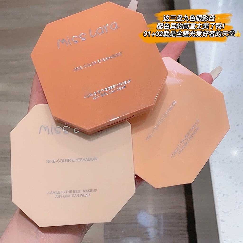 Bảng phấn mắt lì 9 ô màu tone nâu rêu cam siêu sang li tự nhiên ít nhũ giá học sinh nội địa Trung