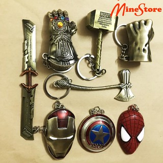 Combo 8 Móc Khóa Avengers Infinity War: Khiên Captain America, Đại Đao Thanos, Găng Tay Thanos, Riu Thor, Búa Thor, Spid