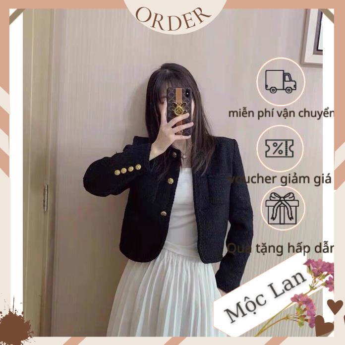 (MộcLan ORDER) Áo dạ mỏng hai màu đen trắng đính cúc đẹp | BigBuy360 - bigbuy360.vn