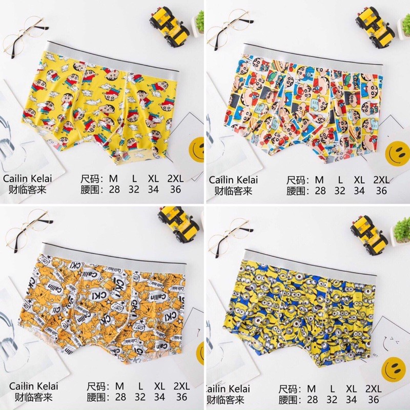 Quần Boxer - Quần Sịp Đùi Nam Họa Tiết Hoạt Hình Cao Cấp - Quần Sịp Minion, Doremon, Shin - Bee Shop